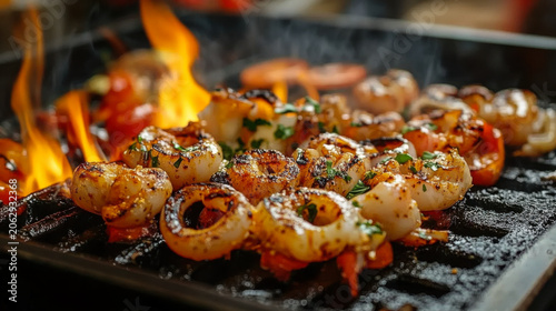 skilled chef preparing a delicious teppanyaki meal on a sizzling grill