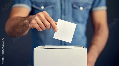 man putting voting paper into ballot box