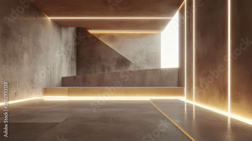 Abstract architectural concrete interior of a minimalist house