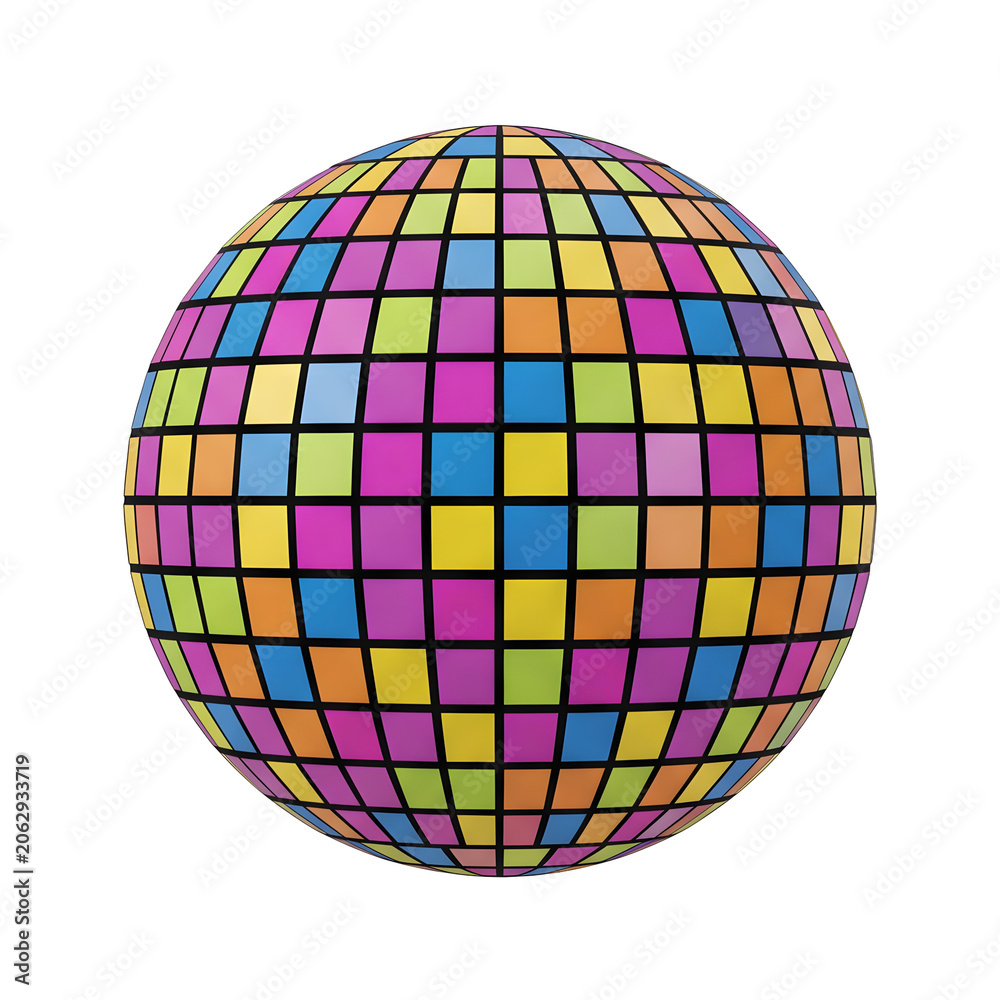Obraz premium Colorful disco ball with square facets on white background