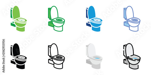 Toilet Bowl Icon Set Collection in Flat, Outline, Glyph and Colored Styles for Bathroom, Sanitary Equipment and Restroom Vector Illustration