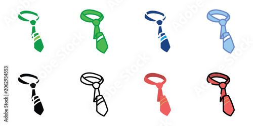 Necktie Icon Set Collection in Flat, Outline, Glyph and Colored Styles for Business, Office, Formal Wear and Corporate Vector Illustration