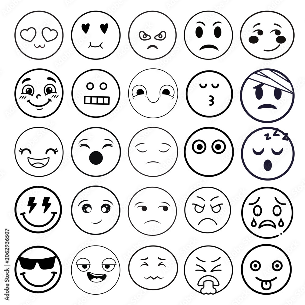 Fototapeta premium Emoji Emoticon Faces Expression Icons Vector Set