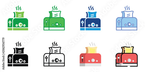 Toaster Icon Set Collection – Bread Toaster Appliance, Kitchen Equipment, Breakfast Preparation and Home Cooking Vector Icons
