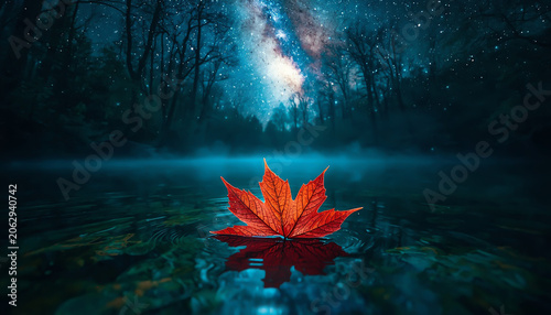 秋夜を流れる紅葉の星影