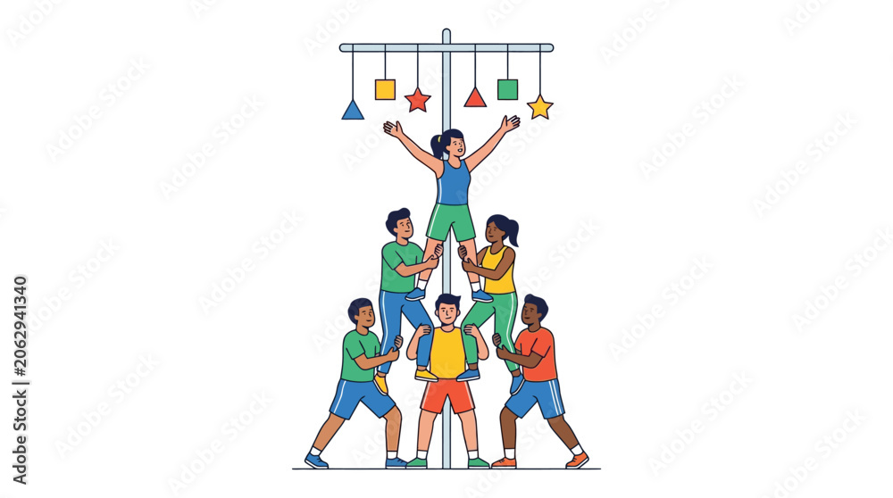 Fototapeta premium colorful illustration of diverse people stacking on top of each other