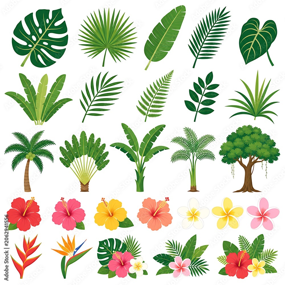 Naklejka premium Tropical Leaves and Flowers Collection.