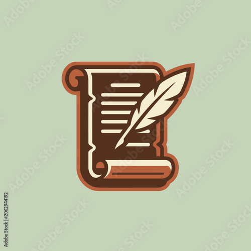 Fotografie Vintage paper scroll and quill pen vector logo design