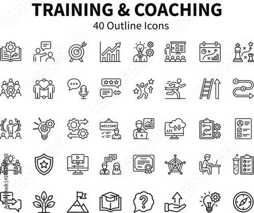 Business Training and Coaching Icons with Growth and Strategy Concepts Vector Illustration