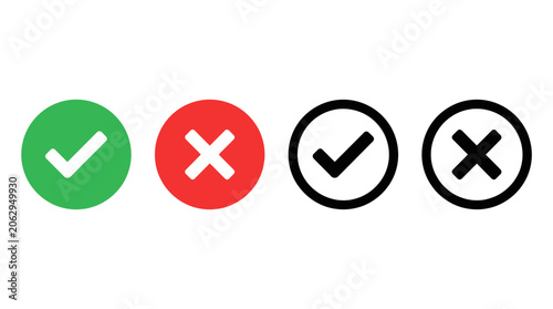 Foto Green Check Mark and Red Cross Signs in Circular Icons.