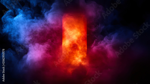 Dramatic smoke and fog in contrasting vivid red, blue, and purple colors