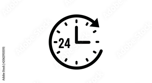Obraz na plátně 24 Hour Service Icon with Clock and Circular Arrow on Bright Studio Background