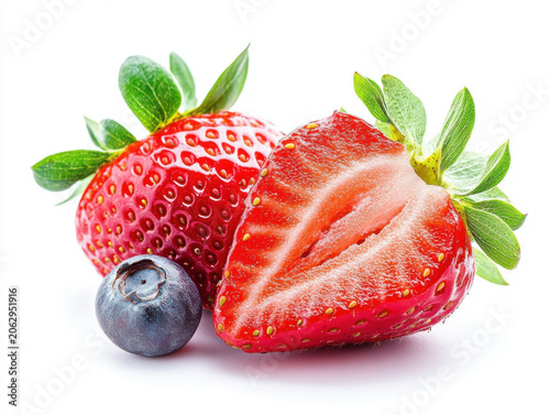blueberry and strawberry fruits isolated on white background