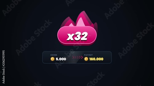 Animated slots machine symbols with x32 multiplier payout