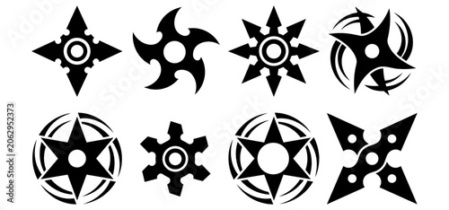 Fotografía Shuriken silhouette set of traditional japanese throwing stars