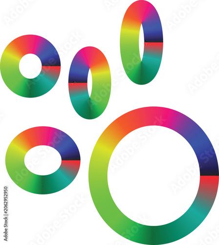 Circles featuring a vibrant rainbow spectrum are arranged in a geometric formation against a clean white background to showcase a professional design element for modern branding and visual projects.