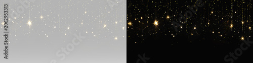 Cuadro en lienzo golden fairy lights with glittering confetti and festive decorative sparkle effe