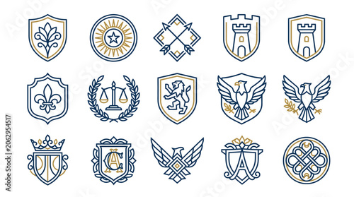 Fotografie Collection of heraldic emblems and crests.