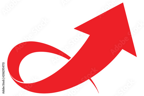 Fotografie Red arrow pointing up and curving a dynamic design element with a sense of growt
