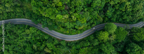 Photos Scenic forest road with cars representing environmentally friendly transport and long term green investment strategies