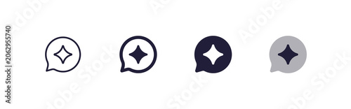AI Interface Chat Bubble Icon in 4 States. Artificial Intelligence Smart Message Dialog and Prompt Tool, Thin and Regular Line, Filled Solid and Duo Color Shapes, 48x48 Pixel Perfect UI UX Design