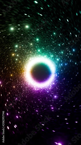 Dark glowing colorful swirling sci-fi vortex loop motion background 4k vj loop backdrop