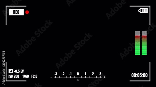 Digital Camera Viewfinder HUD Overlay with Recording Interface and Settings Display 4k video animation seamless loop