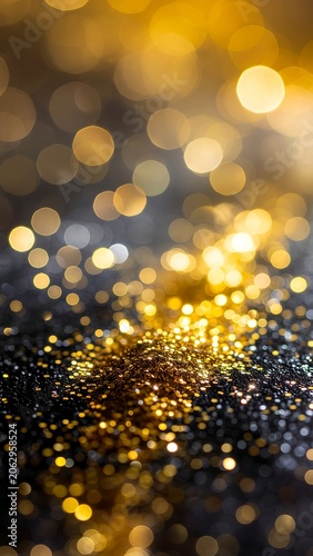Sparkling Golden Bokeh Lights Background.