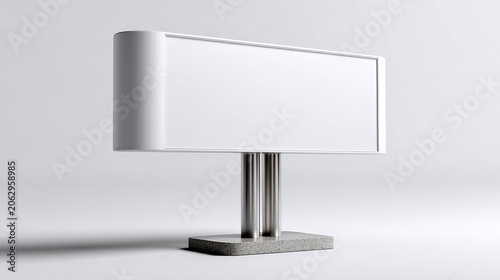 Blank Billboard Mockup: A clean, modern billboard stands ready for advertising content, its white surface reflecting ambient light in a minimalist studio setting.