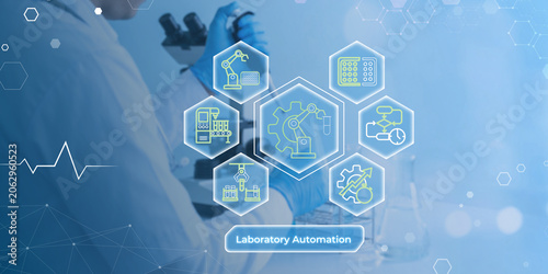 Tableau sur toile Modern laboratory automation system featuring advanced robotic and data processi