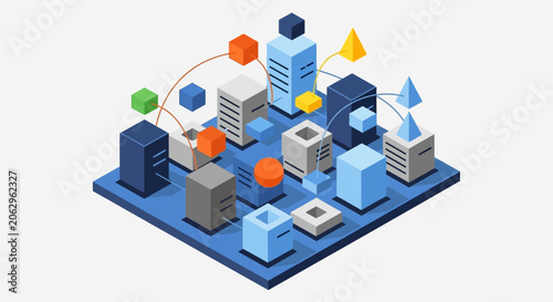 Quadro su tela Isometric cityscape with modern buildings and technology.