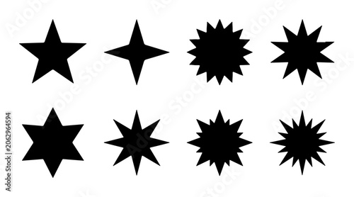 Fotografija Star Shapes Collection, Diverse Geometric Icons, Black Vector Elements