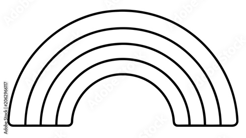 Simple black and white line art drawing of a classic rainbow arch with five distinct stripes.