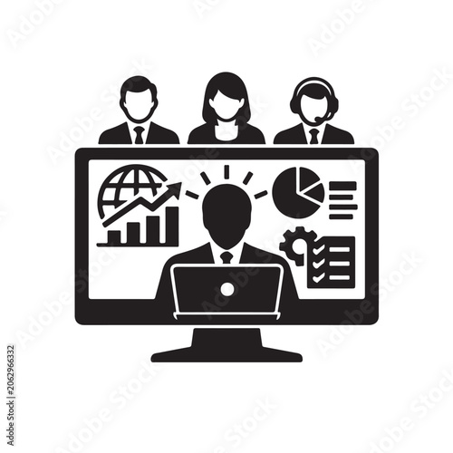Businessman Working On Laptop With Graphs And Colleagues For Corporate Technology Concepts