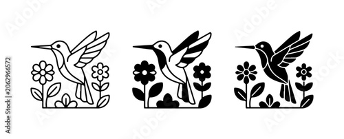 Vászonkép Hummingbird Vector Icons, Nature Graphics, Bird Illustrations