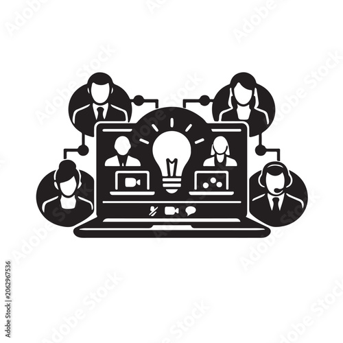 Black and white business people remotely collaborating on laptop for teamwork concepts
