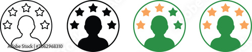 Customer feedback, icon set, five star satisfaction rating symbols with modern UI elements for user experience review and service evaluation system design.