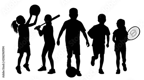 Foto Black silhouettes of kids playing sports