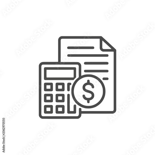 Calculator and document with dollar sign icon isolated on transparent background, Vector