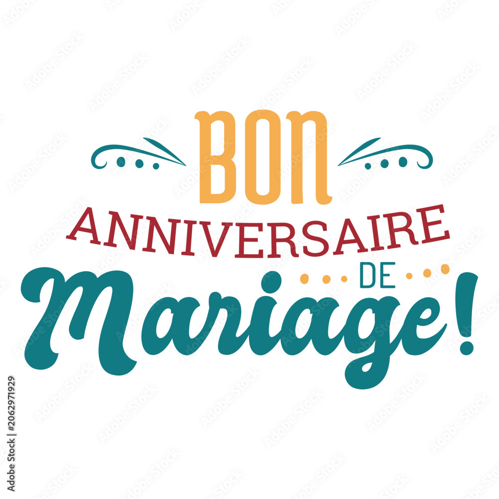 Fototapeta premium Bon anniversaire de mariage lettering