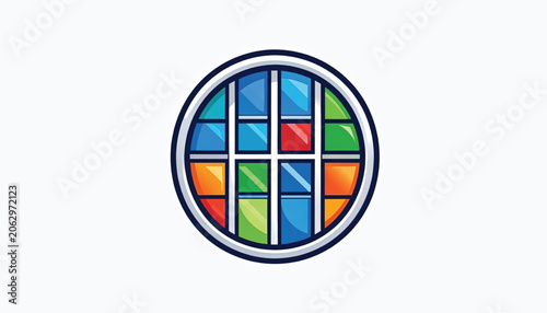 Colorful stained glass window circle design.