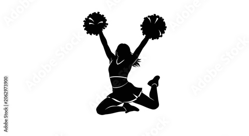 Photos Silhouette of a jumping cheerleader with pom-poms in an energetic pose, in an isolated white background