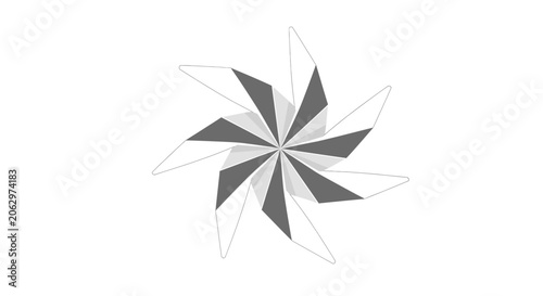 Fotografie Abstract gray pinwheel or rotating geometric shape creating an optical illusion on isolated white background, dynamic design element