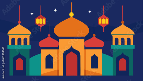 Photography Illustration of a islamic mosque at night