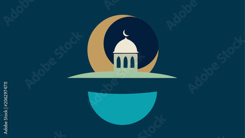 Photography Illustration of mosque with crescent moon