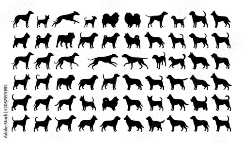Bild auf Leinwand Professional Dog Silhouette Collection Featuring Multiple Breeds and Dynamic Can