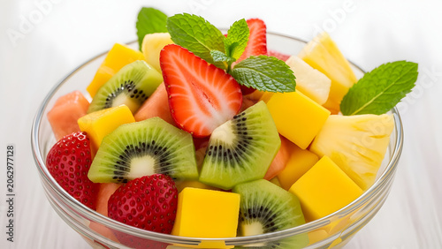 Fresh Fruit Salad in Glass Bowl
