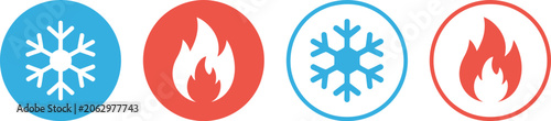 Foto Hot, and cold icon set, temperature control symbols with fire and snowflake signs for heating cooling system thermostat and air conditioning UI design