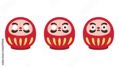 Three Cute Red Daruma Dolls in a Row