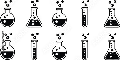 Canvastavla Laboratory equipment icon set, chemical flasks test tubes and beakers symbols for science research lab experiments and medical analysis design